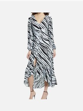Leith Black & blue Zebra Wrap High-Low Midi Dress